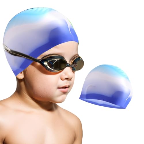 Summshall Badekappe Kinder, Silikon Bequeme Schwimmkappe für Jungen und Mädchen UV Schutz Wasserdicht Schwimmhaube Badekappen für Schwimmer Passform für Langes und Kurzes Haare von Summshall