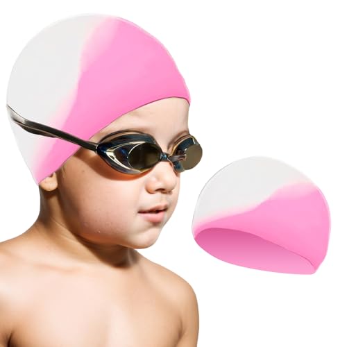 Summshall Badekappe Kinder, Silikon Bequeme Schwimmkappe für Jungen und Mädchen UV Schutz Wasserdicht Schwimmhaube Badekappen für Schwimmer Passform für Langes und Kurzes Haare von Summshall