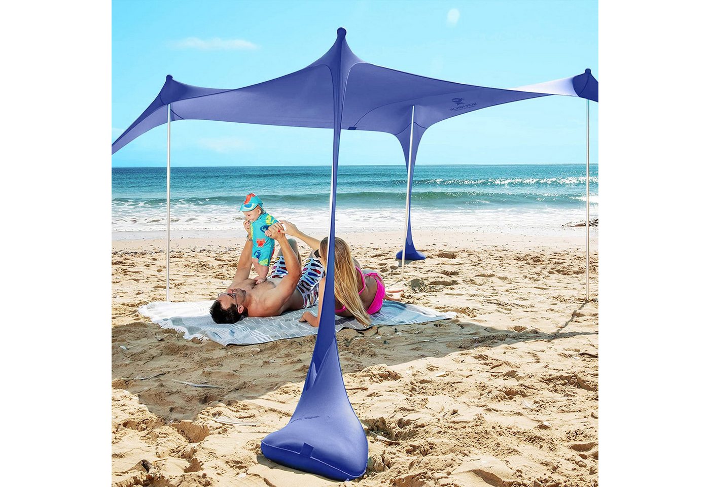 Sun Ninja Strandmuschel Strandzelt mit UPF50+ 2,3L x 2,3B x 2,3H m Sonnenschutz Strand, Strandmuschel Baby UV Schutz 50 mit Sandschaufel & Erdnägeln von Sun Ninja