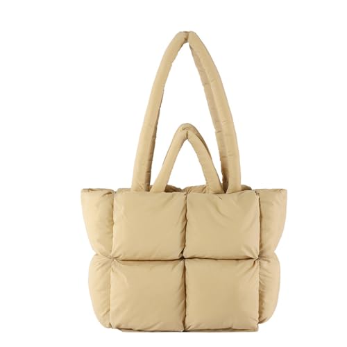 Puffer Tote Tasche für Frauen gesteppt Puffy Cloud Schulter Handtasche Winter Polsterung Lattice Satchel Geldbörse für Shop Arbeit (Aprikose,Einheitsgröße) von Suncadmious