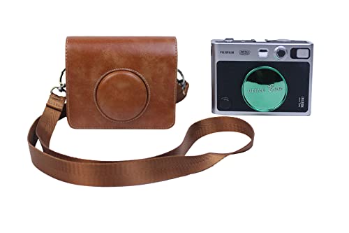 Kameraschutzhülle für Fujifilm Instax Mini EVO (PU-Leder, mit verstellbarem Schultergurt), braun, Taschen-Organizer von SundayZaZa