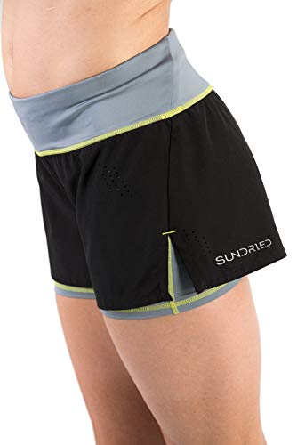 SUNDRIED Frauen-Gym Shorts Jogging Fitness und Training 2-in-1 Schwarz Kurz Shorts (Large) von SUNDRIED