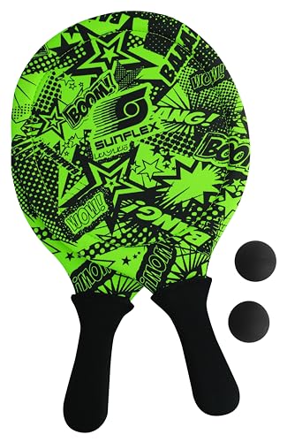 Sunflex® Jerseyprene Beachball Set Funky Boom mit Zwei Schlägern und Zwei Bällen | weich und leicht | extrem robust und wasserfest | Schlägerspiel für Strand und Wiese von Sunflex