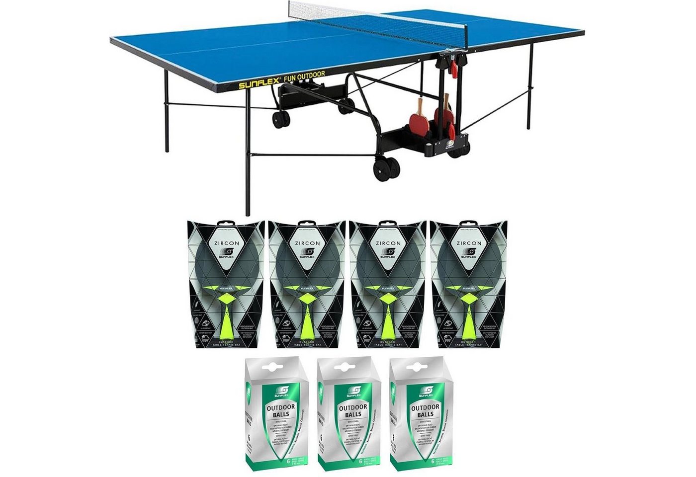 Sunflex Tischtennisplatte Outdoor blau + Netz + Schläger + Bälle Sunflex Tischtennisplatte Outdoor blau + Netz + Schläger + Bälle von Sunflex