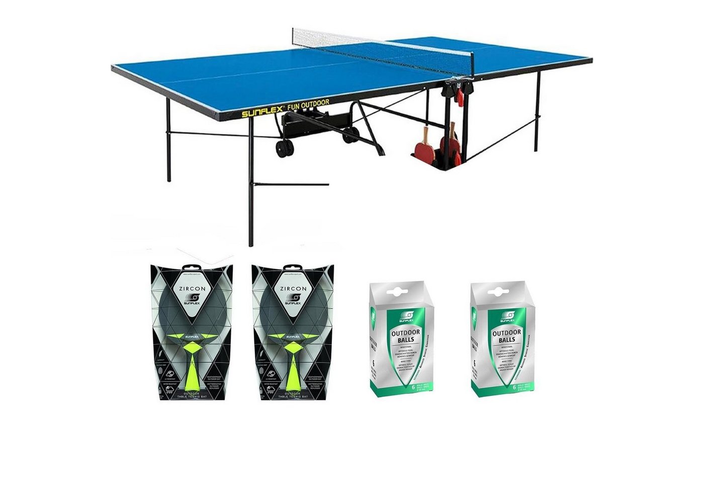 Sunflex Tischtennisplatte Outdoor blau + Netz + Schläger + Bälle Sunflex Tischtennisplatte Outdoor blau + Netz + Schläger + Bälle von Sunflex