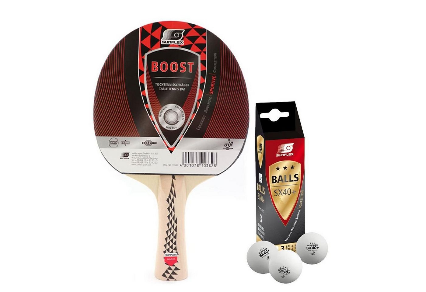 Sunflex Tischtennisschläger 1x Boost + 3x SX+ Bälle, Tischtennis Schläger Set Tischtennisset Table Tennis Bat Racket Sunflex Tischtennisschläger 1x Boost + 3x SX+ Bälle, Tischtennis Schläger Set Tischtennisset Table Tennis Bat Racket von Sunflex