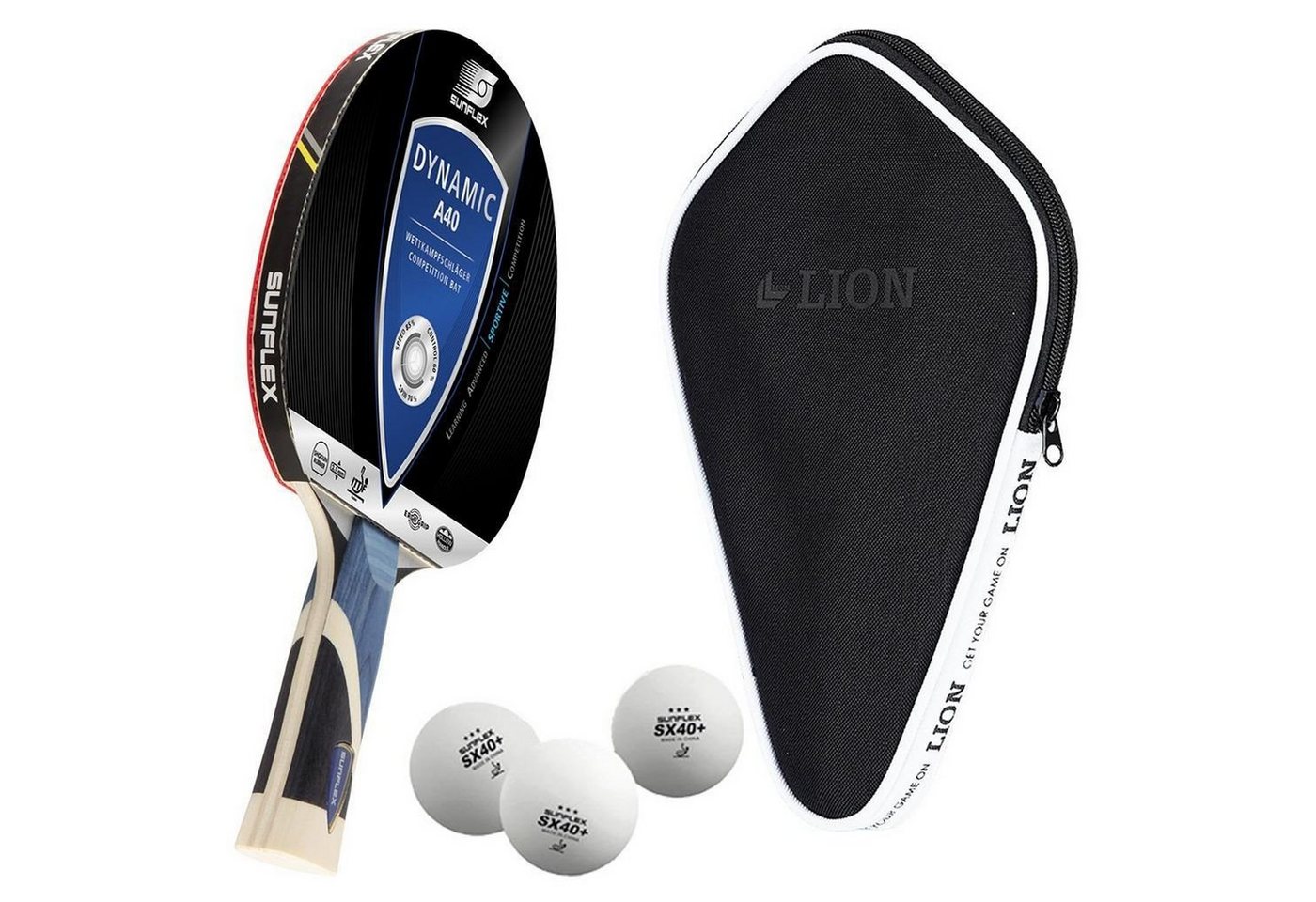 Sunflex Tischtennisschläger 1x Dynamic A40 + Tischtennishülle + 3x SX+ Bälle, Tischtennis Schläger Set Tischtennisset Table Tennis Bat Racket Sunflex Tischtennisschläger 1x Dynamic A40 + Tischtennishülle + 3x SX+ Bälle, Tischtennis Schläger Set Tischtennisset Table Tennis Bat Racket von Sunflex