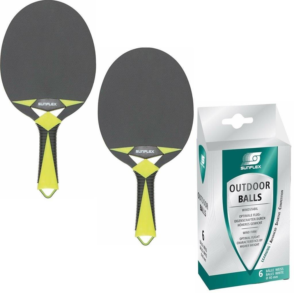 Sunflex Tischtennisschläger 2 x Outdoor Zircon + 6 x Tischtennisbälle Outdoor, Tischtennis Schläger Set Tischtennisset Table Tennis Bat Racket Sunflex Tischtennisschläger 2 x Outdoor Zircon + 6 x Tischtennisbälle Outdoor, Tischtennis Schläger Set Tischtennisset Table Tennis Bat Racket von Sunflex