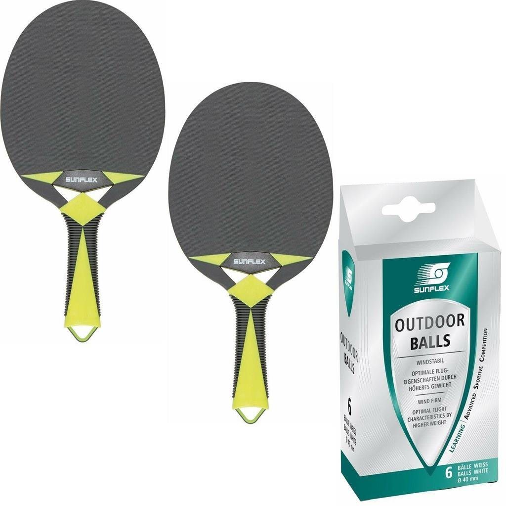 Sunflex Tischtennisschläger 2 x Outdoor Zircon + 6 x Tischtennisbälle Outdoor, Tischtennis Schläger Set Tischtennisset Table Tennis Bat Racket von Sunflex