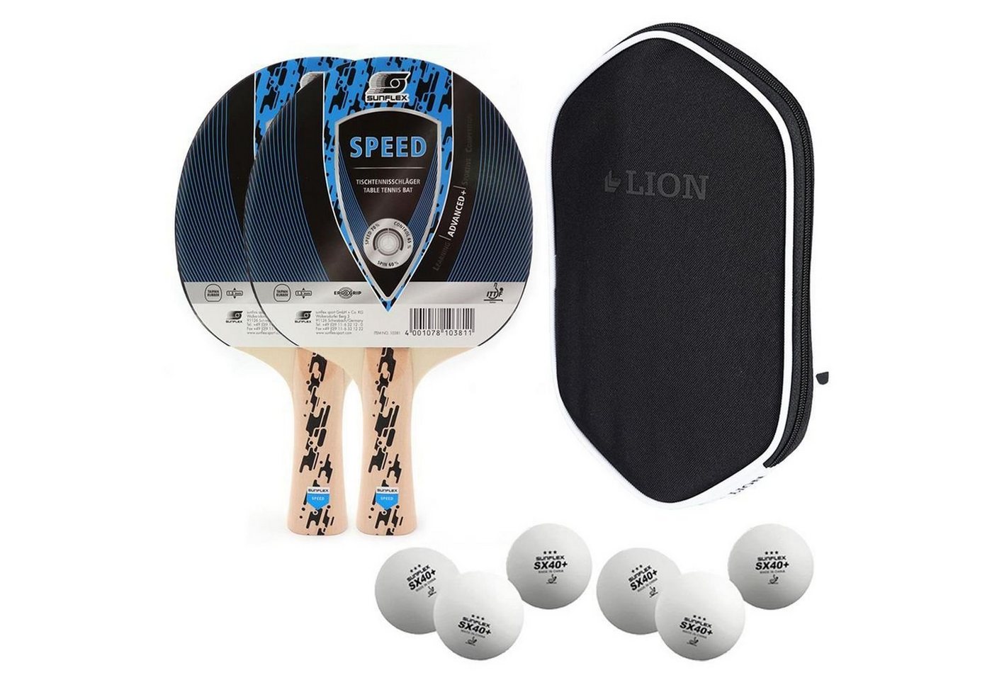Sunflex Tischtennisschläger 2x Speed + Tischtennishülle + 6x SX+ Bälle, Tischtennis Schläger Set Tischtennisset Table Tennis Bat Racket Sunflex Tischtennisschläger 2x Speed + Tischtennishülle + 6x SX+ Bälle, Tischtennis Schläger Set Tischtennisset Table Tennis Bat Racket von Sunflex