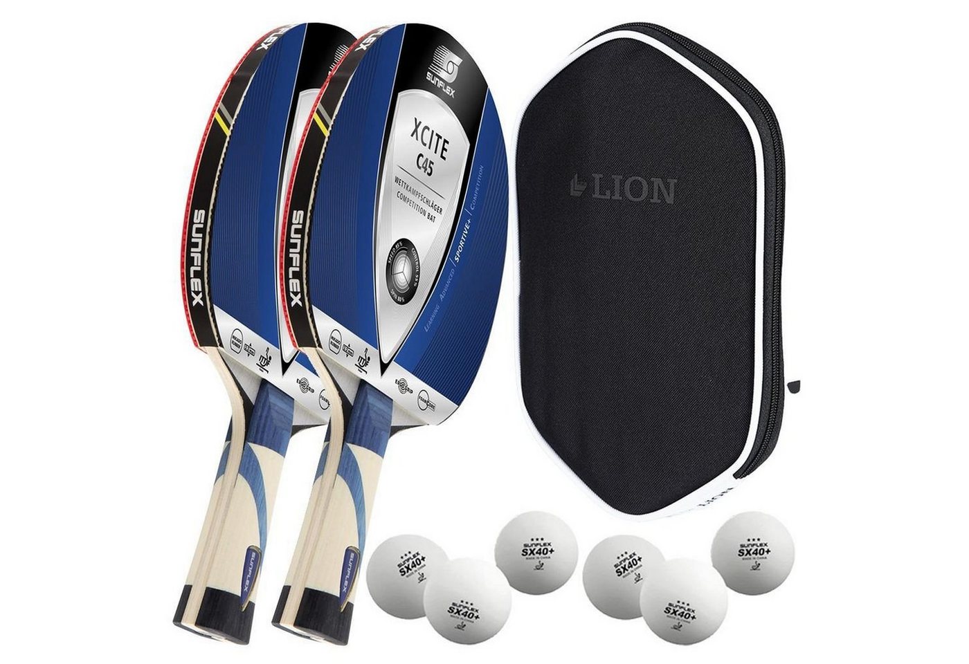 Sunflex Tischtennisschläger 2x Xcite C45 + Tischtennishülle + 6x SX+ Bälle, Tischtennis Schläger Set Tischtennisset Table Tennis Bat Racket Sunflex Tischtennisschläger 2x Xcite C45 + Tischtennishülle + 6x SX+ Bälle, Tischtennis Schläger Set Tischtennisset Table Tennis Bat Racket von Sunflex