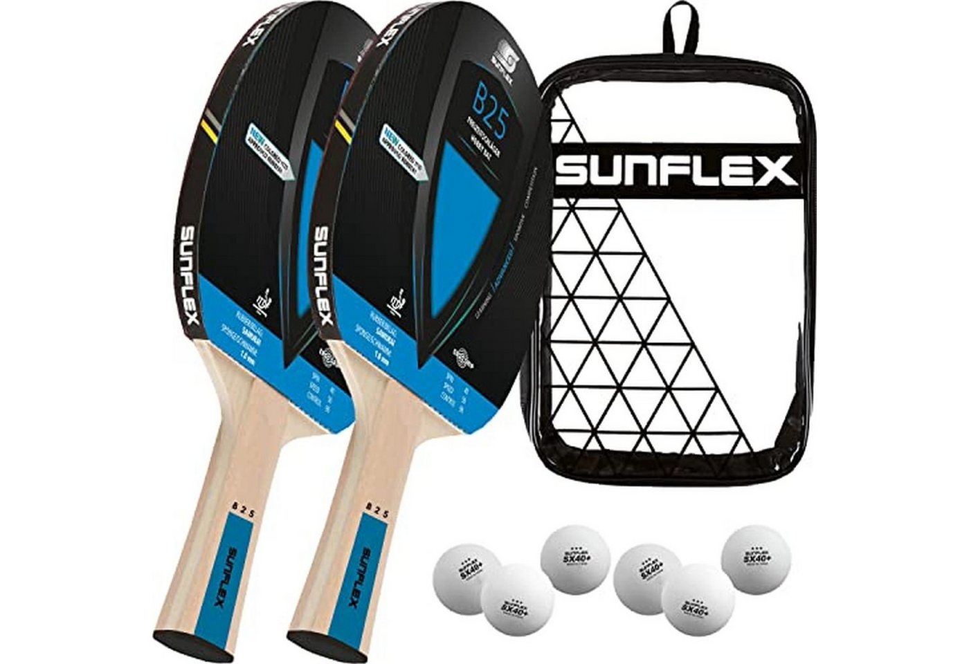 Sunflex Tischtennisschläger B25 2 x Tischtennisschläger + Tischtennishülle Double + 2 x 3*** ITTF, Tischtennis Schläger Set Tischtennisset Table Tennis Bat Racket Sunflex Tischtennisschläger B25 2 x Tischtennisschläger + Tischtennishülle Double + 2 x 3*** ITTF, Tischtennis Schläger Set Tischtennisset Table Tennis Bat Racket von Sunflex
