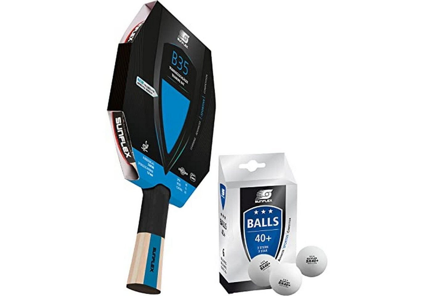 Sunflex Tischtennisschläger B35 + 3*** Tischtennisbälle, Tischtennis Schläger Set Tischtennisset Table Tennis Bat Racket Sunflex Tischtennisschläger B35 + 3*** Tischtennisbälle, Tischtennis Schläger Set Tischtennisset Table Tennis Bat Racket von Sunflex