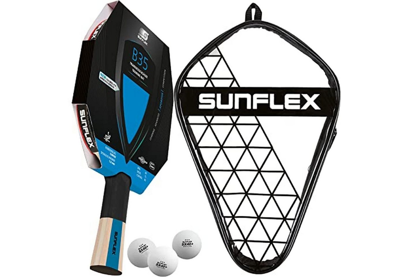 Sunflex Tischtennisschläger B35 + Tischtennishülle Single + 3*** ITTF SX40+ Tischtennisbälle, Tischtennis Schläger Set Tischtennisset Table Tennis Bat Racket Sunflex Tischtennisschläger B35 + Tischtennishülle Single + 3*** ITTF SX40+ Tischtennisbälle, Tischtennis Schläger Set Tischtennisset Table Tennis Bat Racket von Sunflex