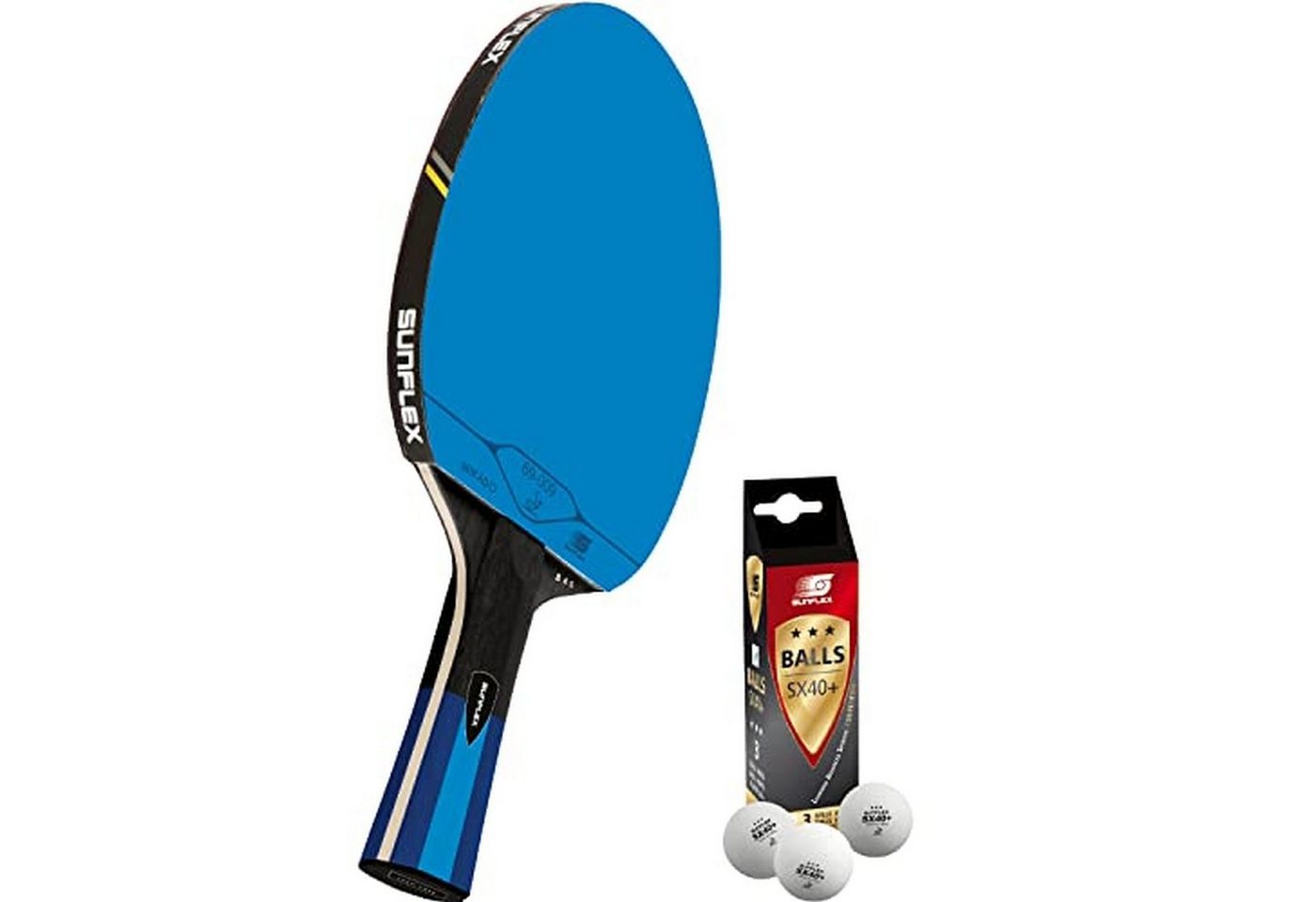 Sunflex Tischtennisschläger B45 + 3*** ITTF SX40+ Tischtennisbälle, Tischtennis Schläger Set Tischtennisset Table Tennis Bat Racket von Sunflex