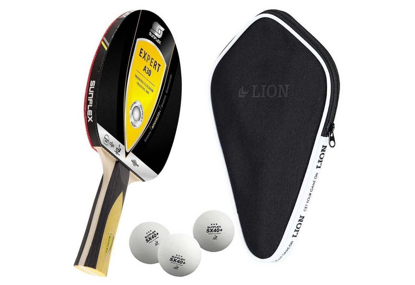 Sunflex Tischtennisschläger Expert A30 + Tischtennishülle + 3x SX+ Bälle, Tischtennis Schläger Set Tischtennisset Table Tennis Bat Racket Sunflex Tischtennisschläger Expert A30 + Tischtennishülle + 3x SX+ Bälle, Tischtennis Schläger Set Tischtennisset Table Tennis Bat Racket von Sunflex