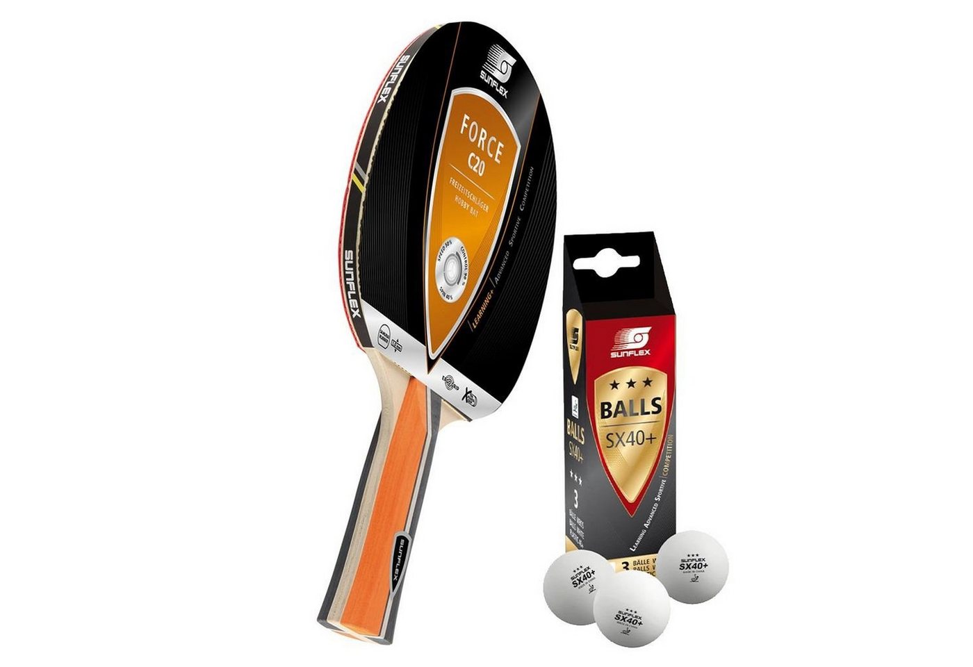 Sunflex Tischtennisschläger Force C20 + 3x SX+ Bälle, Tischtennis Schläger Set Tischtennisset Table Tennis Bat Racket Sunflex Tischtennisschläger Force C20 + 3x SX+ Bälle, Tischtennis Schläger Set Tischtennisset Table Tennis Bat Racket von Sunflex