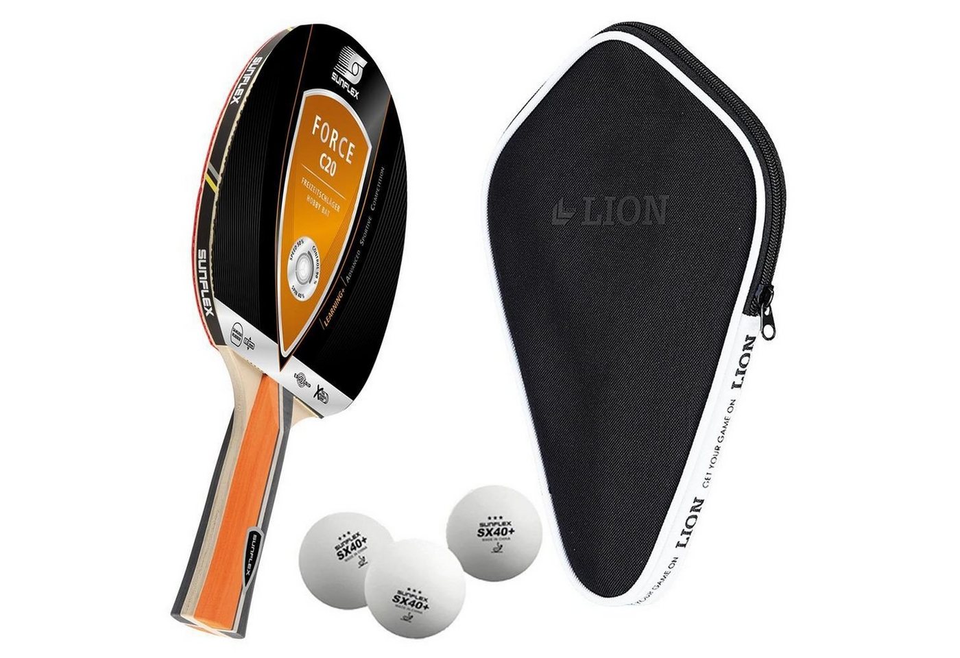 Sunflex Tischtennisschläger Force C20 + Tischtennishülle + 3x SX+ Bälle, Tischtennis Schläger Set Tischtennisset Table Tennis Bat Racket Sunflex Tischtennisschläger Force C20 + Tischtennishülle + 3x SX+ Bälle, Tischtennis Schläger Set Tischtennisset Table Tennis Bat Racket von Sunflex