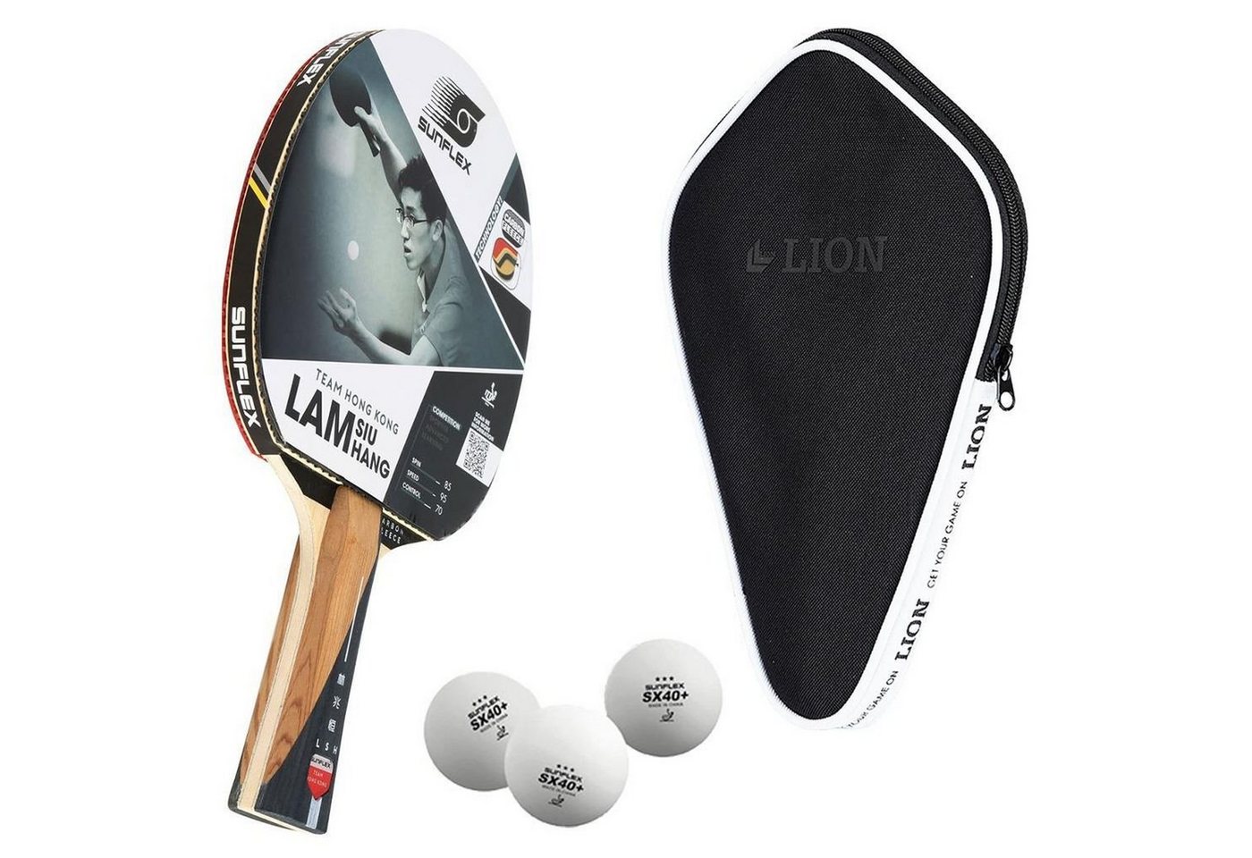 Sunflex Tischtennisschläger LAM SIU HANG + Tischtennishülle + 3x SX+ Bälle, Tischtennis Schläger Set Tischtennisset Table Tennis Bat Racket Sunflex Tischtennisschläger LAM SIU HANG + Tischtennishülle + 3x SX+ Bälle, Tischtennis Schläger Set Tischtennisset Table Tennis Bat Racket von Sunflex