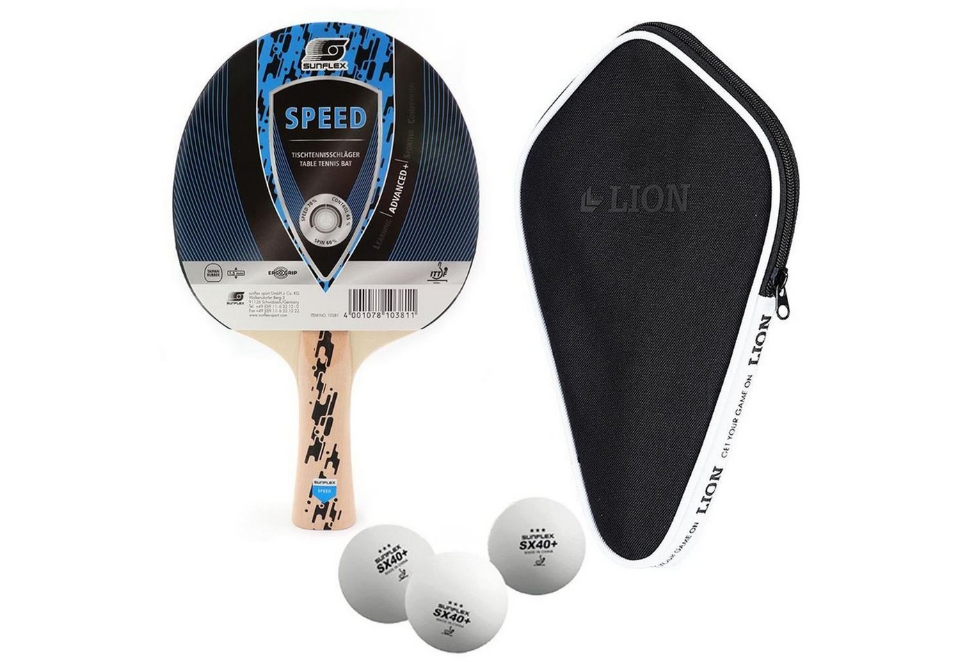 Sunflex Tischtennisschläger Speed + Tischtennishülle + 3x SX+ Bälle, Tischtennis Schläger Set Tischtennisset Table Tennis Bat Racket Sunflex Tischtennisschläger Speed + Tischtennishülle + 3x SX+ Bälle, Tischtennis Schläger Set Tischtennisset Table Tennis Bat Racket von Sunflex