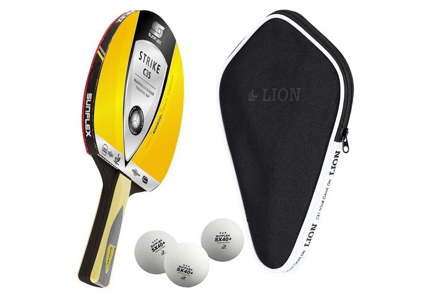 Sunflex Tischtennisschläger Strike C35 + Tischtennishülle + 3x SX+ Bälle, Tischtennis Schläger Set Tischtennisset Table Tennis Bat Racket Sunflex Tischtennisschläger Strike C35 + Tischtennishülle + 3x SX+ Bälle, Tischtennis Schläger Set Tischtennisset Table Tennis Bat Racket von Sunflex