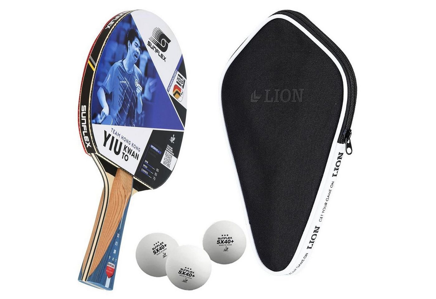 Sunflex Tischtennisschläger TEAM YIU KWAN TO + Hülle + 3x SX+ Bälle, Tischtennis Schläger Set Tischtennisset Table Tennis Bat Racket von Sunflex