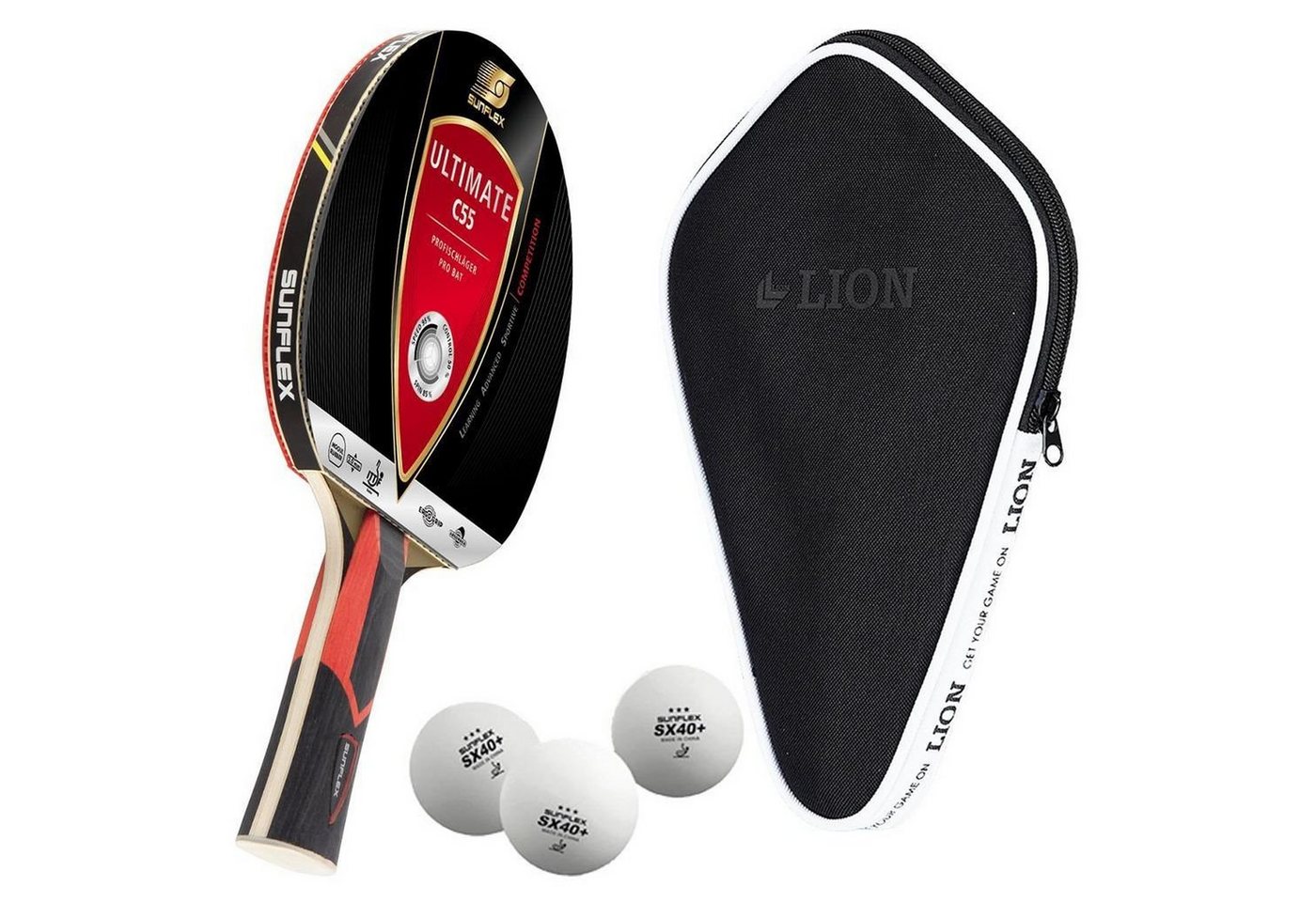Sunflex Tischtennisschläger - Ultimate C55 + Tischtennishülle + 3x SX+ Bälle, Tischtennis Schläger Set Tischtennisset Table Tennis Bat Racket Sunflex Tischtennisschläger - Ultimate C55 + Tischtennishülle + 3x SX+ Bälle, Tischtennis Schläger Set Tischtennisset Table Tennis Bat Racket von Sunflex