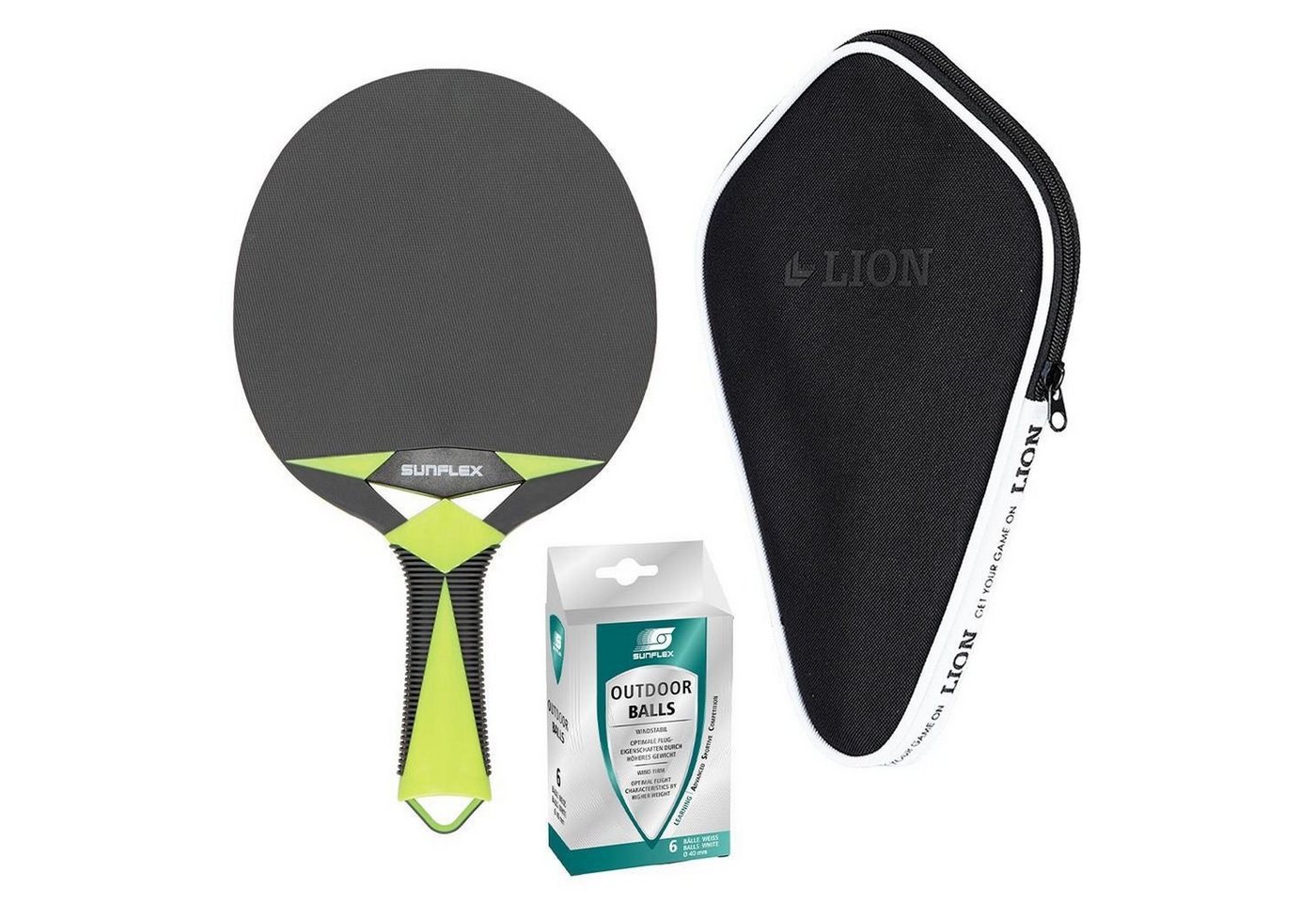 Sunflex Tischtennisschläger Zircon Outdoor + Hülle + 6x Outdoor Bälle, Tischtennis Schläger Set Tischtennisset Table Tennis Bat Racket Sunflex Tischtennisschläger Zircon Outdoor + Hülle + 6x Outdoor Bälle, Tischtennis Schläger Set Tischtennisset Table Tennis Bat Racket von Sunflex