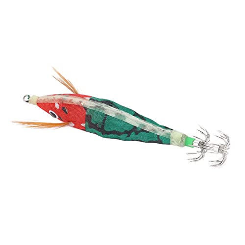 Sunicon Fishing Squid Jigs Bait, harter Angelköder mit leuchtendem Effekt, künstliche Garnelen aus Holz (red head dark green) von Sunicon