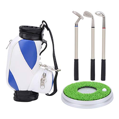 Mini-Desktop-Golftaschen-Stifthalter aus Zinklegierung, mit Rasensockel mit Golfstiften, Souvenir-Set, Souvenir, Neuheitsgeschenk Golfer, Vater, Freund (Blau Weiss) von Sunisfa