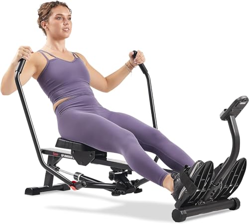 Sunny Health & Fitness Intelligentes, kompaktes Full-Motion-Rudergerät, Ganzkörpertraining, schonende, extralange Schiene, Tragfähigkeit 159 kg- SF-RW5639SMART von Sunny Health & Fitness