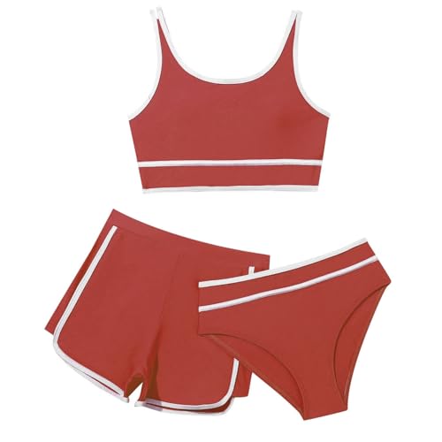 3 Stück Mädchen Bikini Sets Schwimmanzug Kinder Einfarbiges Strand Bademode Bikini Oberteil mit Triangel Bikinihose Und Kurz Shorts Teenager Badeanzüge mit Verstellbare (B01-Brick Red, 11-12 Years) 3 Stück Mädchen Bikini Sets Schwimmanzug Kinder Einfarbiges Strand Bademode Bikini Oberteil mit Triangel Bikinihose Und Kurz Shorts Teenager Badeanzüge mit Verstellbare (B01-Brick Red, 11-12 Years) von Sunnyuk
