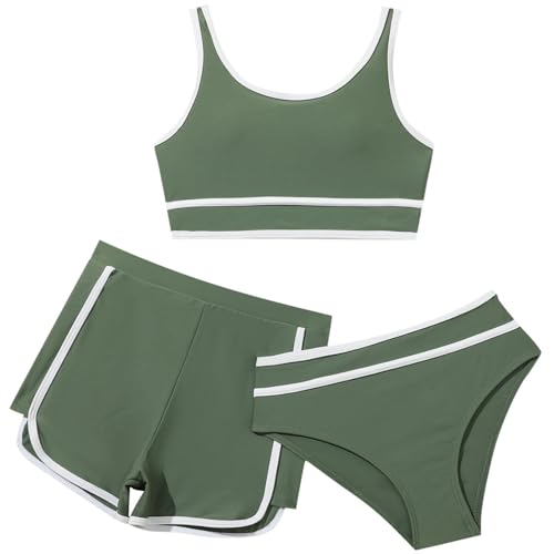 3 Stück Mädchen Bikini Sets Schwimmanzug Kinder Einfarbiges Strand Bademode Bikini Oberteil mit Triangel Bikinihose Und Kurz Shorts Teenager Badeanzüge mit Verstellbare Schultergurte 9-14 Jahre 3 Stück Mädchen Bikini Sets Schwimmanzug Kinder Einfarbiges Strand Bademode Bikini Oberteil mit Triangel Bikinihose Und Kurz Shorts Teenager Badeanzüge mit Verstellbare Schultergurte 9-14 Jahre von Sunnyuk