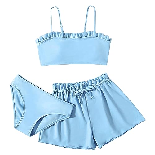 3 Stück Mädchen Bikini Sets Schwimmanzug Kinder Einfarbiges Strand Bademode Bikini Oberteil mit Triangel Bikinihose Und Kurz Shorts Teenager Badeanzüge mit Verstellbare Schultergurte 9-14 Jahre 3 Stück Mädchen Bikini Sets Schwimmanzug Kinder Einfarbiges Strand Bademode Bikini Oberteil mit Triangel Bikinihose Und Kurz Shorts Teenager Badeanzüge mit Verstellbare Schultergurte 9-14 Jahre von Sunnyuk