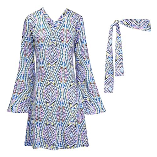 70er Jahre Outfit Damen Kleid, Hippie Kostüm Damen Kleid, Karneval Kostüm Damen Hippie Kleid, Flower Power Kleidung Damen, Disco Outfit Damen, Faschingskostüme Damen, Party Outfit 70er Jahre, von Sunnyuk