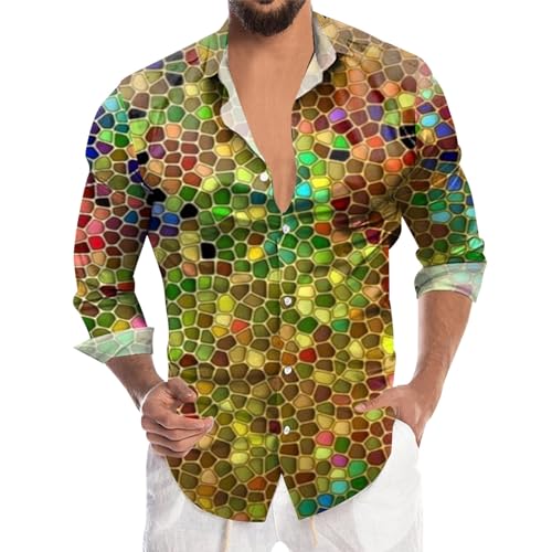 Angebote des Tages Heute, Glitzerhemd Herren XL 70er Langarm Silvester Hemd Disco Regular Fit Outfit Shirt Pailletten Party Karneval Kostüm Freizeithemd Knopfleiste Glitzer Bunt von Sunnyuk