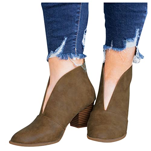 Ankle Boots Damen mit Absatz, Damen Stiefeletten mit Absatz Winter Elegant Ankle Boots Klassisch Western Westernstiefel Kurzstiefel Winterstiefel Leder Halbhohe Halbstiefel Cowboystiefel von Sunnyuk