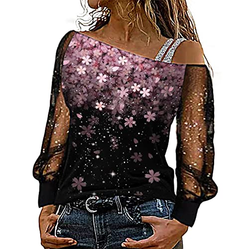 Bestellungen, Party Oberteil Damen Glitzer Elegant Langarm Glitzer Oberteile Glitzer Bluse Sexy Schulterfrei Party Oberteil Langarmshirt Mesh Glitzer Shirt von Sunnyuk