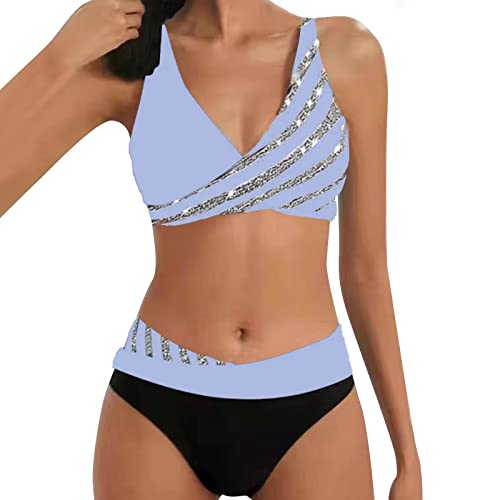 Bikini Damen Bauchweg Grosse Grössen Bademode Zweiteiliger Push Up Sexy Brustpolster Swimsuit Set Frauen Bikini-Set Triangel Bikini Swimsuit Strandmode Zweiteiliger Badeanzug von Sunnyuk