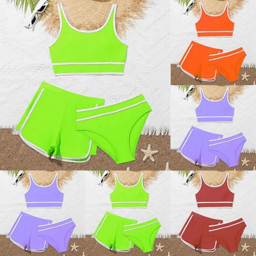 Bikini mädchen 164, 3pcs Bikini Set Mädchen Badeanzüge Kinder Einfarbige Bademode Top+Triangel Bikinihose+Shorts Teenager Sport Badebekleidung Bikini mit Shorts Strand 13 Jahre von Sunnyuk