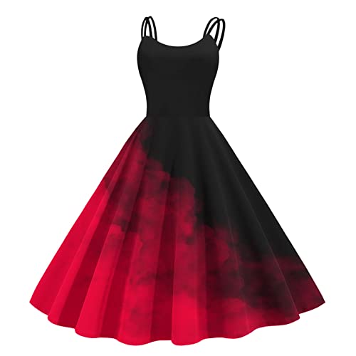 Damen 50er Jahre Kleid Rockabilly Festlich Abendkleid Hohe Taille Spaghettiträger Sommer Petticoat Kleid Vintage Retro-Kleidung Partykleid Kleider Elegant Blumendruck Ballkleid Cocktailkleid von Sunnyuk