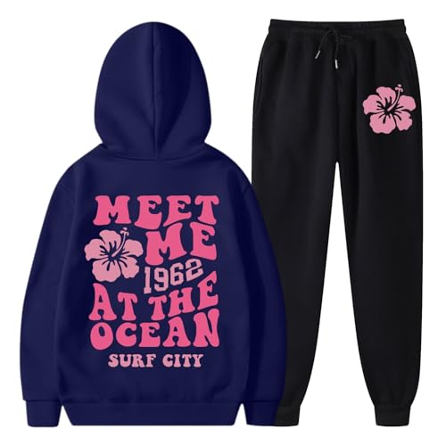 Damen Jogginganzug Set,Freizeitanzug Damen Elegant Jogginganzug Set mit Kapuze Tracksuit Hoodie Jogginghose Warm Baggy Trainingsanzug Sportanzug Kapuzenpullover 2-Teilig von Sunnyuk