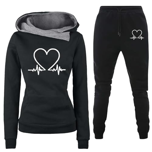 Damen Jogginganzug Set,Freizeitanzug Damen Winter Sportanzug Baggy Tracksuit Hausanzug mit Kapuze Elegant Trainingsanzug Set Jogginganzug Warm Kapuzenpullover 2-Teilig von Sunnyuk