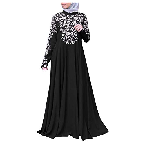 Damen Muslimische Maxi Abaya Kaftan Kleid Gebet Chiffon Offenes Kleid Einfarbig Muslimisches Abaya Kaftan Damen mit Voller Länge Hijab für Frauen Schwarz XL von Sunnyuk