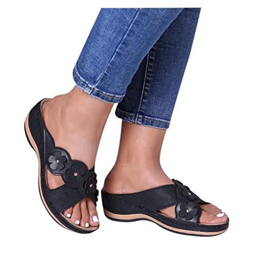 Damen Sandalen Sommer Comfort Peeptoe Plateau Pantoletten Frauen Offene Schuhe Flache Sandalen Flip Flops Damen Elegante Damen Römische Clogs Trekkingsandalen Flache Sandalen von Sunnyuk