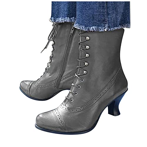 Damen Stiefeletten Schwarz, Damen Stiefeletten mit Absatz Elegant Winter Ankle Boots Klassisch Western Kurzstiefel Winterstiefel Westernstiefel Halbhohe Leder Cowboystiefel Halbstiefel von Sunnyuk