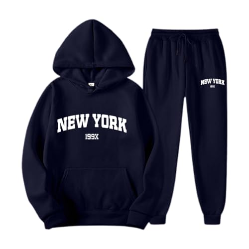 Damen Winter gefüttert und warm Jogginganzug Freizeitanzug, Jogginganzug Damen Set Herren Trainingsanzug Winter Baggy Buchstaben Druck Zweiteiler mit Kapuze Oversize Streatwear Hausanzug 2-Teilig von Sunnyuk