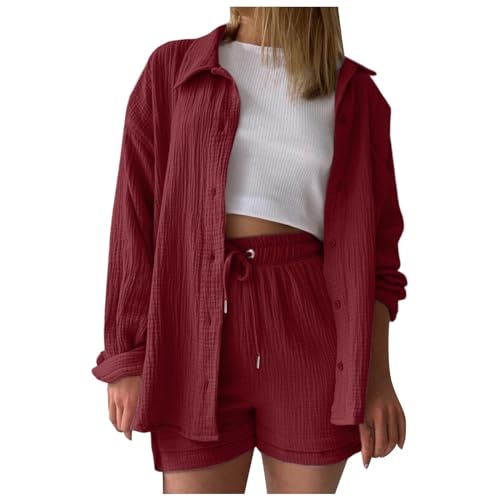 Damen Zweiteiler Outfit, Zweiteiler Damen Sommer Outfits Musselin Bluse und Shorts, Aesthetic 2 Teiler Lounge Set Elegant Baumwolle Sportanzug Oversize Hosenanzug Langarm Hausanzug Y2K Clothes Damen Zweiteiler Outfit, Zweiteiler Damen Sommer Outfits Musselin Bluse und Shorts, Aesthetic 2 Teiler Lounge Set Elegant Baumwolle Sportanzug Oversize Hosenanzug Langarm Hausanzug Y2K Clothes von Sunnyuk