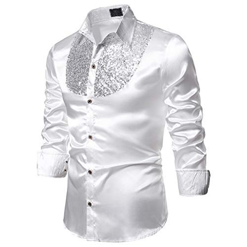 Die Discounter, 70er Jahre Outfit Herren Hemd Regular Fit Disco Silvester Glitzer Langarm Glitzerhemd Oberteile Pailletten Party Freizeithemd Knopfleiste Karneval Kostüm Trachtenhemd von Sunnyuk