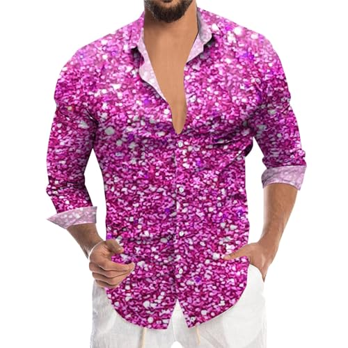 Disco Hemd Herren, Silvester Outfit Herren Glitzer Hemd 70er Regular Fit Glitzerhemd Langarm Disco Karneval Kostüm Oberteile Pailletten Party Freizeithemd Knopfleiste Trachtenhemd von Sunnyuk